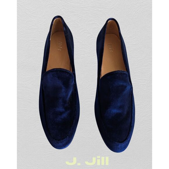 NWOT   J Jill blue velvet Gabrielle leather Slip On Loafers   Sz 7.5 - Picture 1 of 9